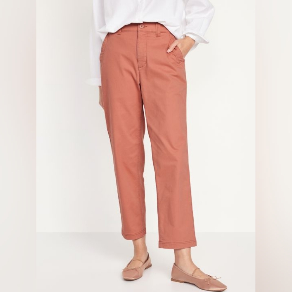 NWT Sz L Old Navy High-Waisted OGC Chino Pants Cotton Elastic Button Amberglow